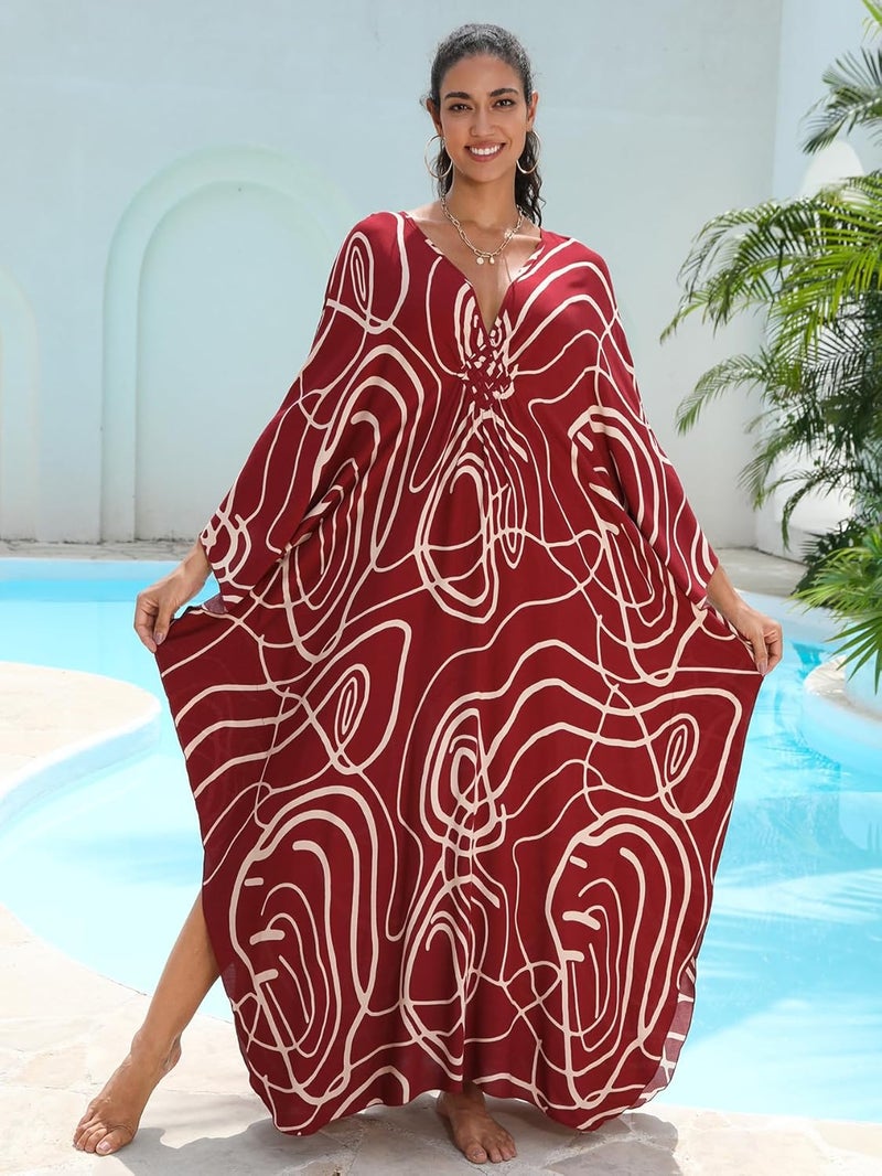 KEYLORTING Women's Plus Size Kaftan Dress – Plus Size Maxi Dress Moo Moos Beach Cover Up,Bathing Suit Cover-Up Loungewear - Image 4